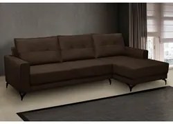 Sofá 4 Lugares com Chaise Direito 285cm Soreh F05 Veludo Marrom - Mpoz