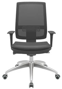 Cadeira Office Brizza Tela Preta Assento Vinil Preto Autocompensador Base Aluminio 120cm - 63747 Sun House