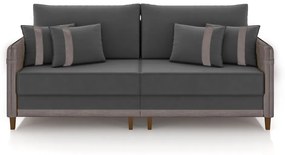 Sofá Living Montecarlo 2 Lugares Bipartido 212cm Pés em Madeira Veludo/PU Grafite/Cinza G33 - Gran Belo