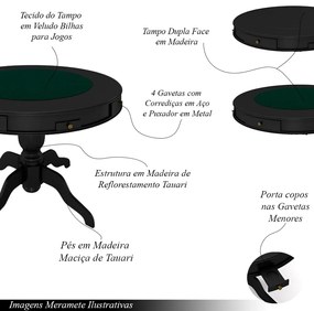 Mesa de Jogos Carteado 4 Lugares Bellagio com Gavetas e Tampo Reversível com Tecido Preto/Verde G42 - Gran Belo