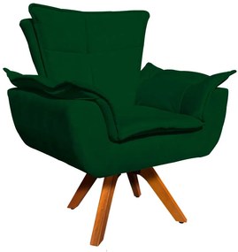 Kit 02 Poltronas Giratória Opala Suede Verde Base Madeira MM30 D'Rossi