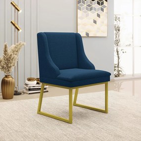Cadeira Sala de Jantar Industrial Dourado kit 4 Liz Bouclê Azul D03 - D'Rossi