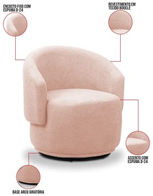 Poltrona Decorativa Orgânica Giratória Névoa Bouclê E03 - D'Rossi - Rose