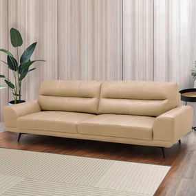 Sofá Decorativo Ashton 3 Lugares Sala de estar 236cm Pés em Aço Couro Nude G88 - Gran Belo