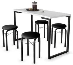 Conjunto Mesa de Cozinha Prattica Industrial 120cm com 4 Banquetas F02