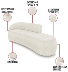 Sofá 4 Lugares Orgânico 220 cm Morgan Bouclê D03 - D'Rossi - Off White