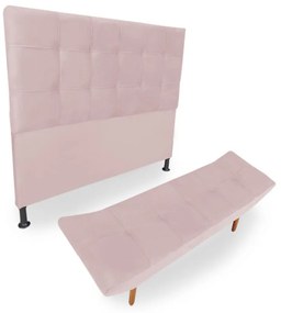 Cabeceira com Calçadeira Queen 160cm Maya Suede Rosa Bebê - Sheep Estofados - Rosa