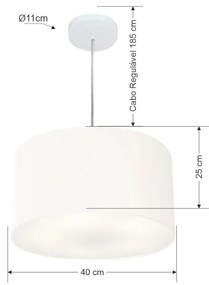 Lustre Pendente Cilíndrico Md-4244 Cúpula em Tecido 40x25cm Branco - Bivolt