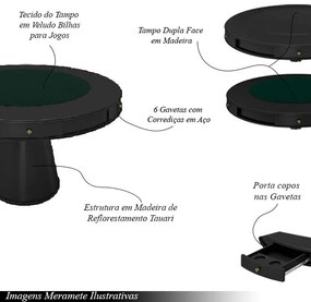 Conjunto Mesa de Jogos Carteado Bellagio Tampo Reversível e 6 Cadeiras Madeira Poker Base Cone PU Marrom/Preto G42 - Gran Belo