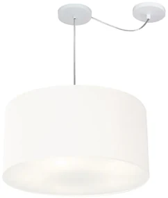 Lustre Pendente Cilíndrico Com Desvio Md-4236 Cúpula em Tecido 45x25cm Branco - Bivolt