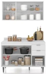 Armário de Cozinha Com Tampo CP01 120cm Pérola Branco Z34     - Mpozen