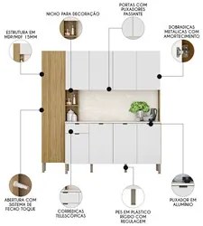 Cozinha Compacta Com Balcão 200cm Louvre K02 Freijó/Ártico - Mpozenato