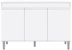 Balcão Gabinete 120cm 3 Portas Com Tampo Manu Branco - AJL Móveis