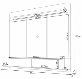 Painel TV 70 Pol 180cm Bancada Suspensa Sarah Off White/Castanho H01 - D'Rossi