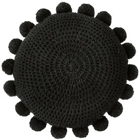 Almofada de crochet redonda com pompom preta