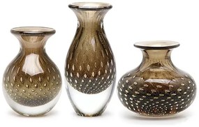 Trio de Vasos Mini Tela Fumê com Ouro Murano Cristais Cadoro