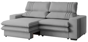 Sofá 2 Lugares Retrátil Noruega 270 cm Veludo Pés Tabaco - D'Rossi - Cinza
