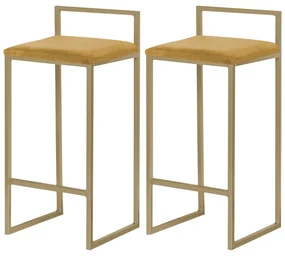Kit 2 Banquetas Decorativa Jasmine Base Gold Suede Mostarda G41 - Gran Belo