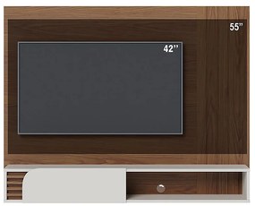 Painel TV 55 Pol 160cm Bancada Suspensa Ripado Hanno C04 - D'Rossi - Amendoa e Off White Matte