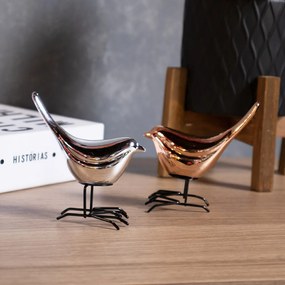 Pássaro Decorativo em Cerâmica Prata 9x9x5 cm - D'Rossi