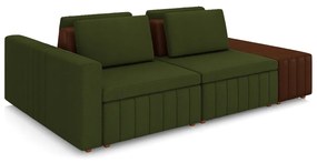 Sofá Ilha com Encosto e Almofadas Móveis Olimpo 245cm Modulado Linho/PU Verde/Marrom G45 - Gran Belo