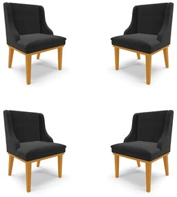 Kit 4 Cadeiras Decorativas Sala de Jantar Base Fixa de Madeira Firenze Veludo Preto/Castanho G19 - Gran Belo