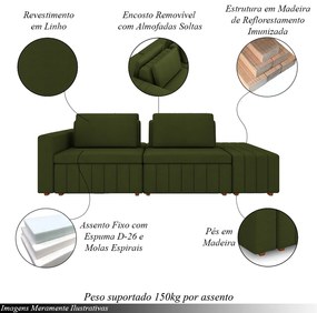 Sofá Ilha com Encosto e Almofadas Móveis Olimpo 285cm Modulado Linho Verde G45 - Gran Belo