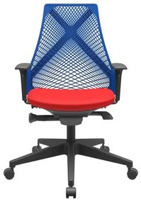 Cadeira Office Bix Tela Azul Assento Aero Vermelho Autocompensador Base Piramidal 95cm - 64034 Sun House