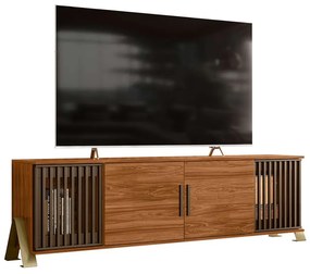 Bancada Rack Portas Ripadas 190cm Palestra MDP/MDF Pés Metal Mel G44 - Gran Belo