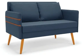 Namoradeira 02 Lugares Mari Suede Pés Palito Castanho - D'Rossi - Azul Marinho