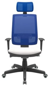 Cadeira Office Brizza Tela Azul Com Encosto Assento Vinil Branco Autocompensador Base Standard 126cm - 63414 Sun House