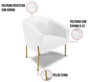 Cadeira Sala de Jantar Pé de Ferro Dourado Stella Sintético D03 - D'Rossi - Branco