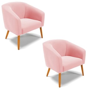 Poltrona Decorativa Pé Palito Castanho kit 2 Stella Suede Rosa Bebê D03 - D'Rossi