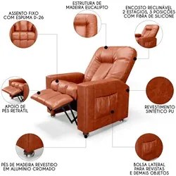 Poltrona do Papai Reclinável Para Cinema Praddo FH9 PU Camel - Mpozena