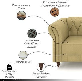 Conjunto de Sofá Sala de Estar Stanford Chesterfield 2 e 3 Lugares 180cm/240cm Pés Madeira Couro Bege G58 - Gran Belo