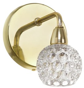 Arandela Bolinha Haste Curva 12X15,5X17Cm Metal E Vidro Cristal Ø8Cm 0... (BRANCO / DOURADO BRILHO, CLEAR (TRANSPARENTE))