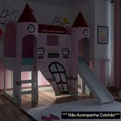 Cama Infantil com Escorregador e Barraca 2 Torres com LED Casinha Poá