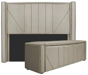 Kit Cabeceira e Calçadeira Baú King Minsk P02 195 cm para cama Box Suede - ADJ Decor