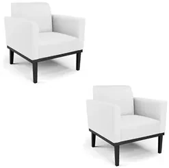 Poltrona Base Madeira Preto Kit 2 Maressa Sintético Branco - Ibiza