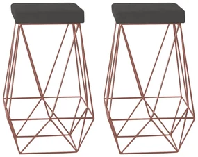Kit 2 Banqueta Decorativa Kathy Base Bronze Suede Cinza G41 - Gran Belo