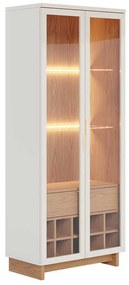 Cristaleira Decorativa com Led Tenerife Off White/Freijó G73 - Gran Belo