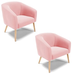 Poltrona Decorativa Pé Palito Natural Kit 2 Stella Suede Rosa Bebê D03 - D'Rossi