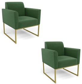 Kit 2 Poltronas Base Industrial Dourado Marisa Suede Verde D03 - D'Rossi