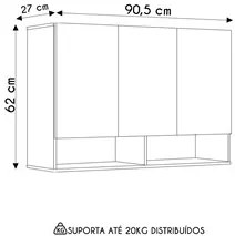 Armário de Cozinha Aéreo 3 Portas 2 Nichos 91cm Milão Cinza - EJ Móvei