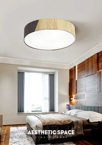 Plafon Luminária de teto decorativa para casa, Md-3076 nórdicas em tecido e madeira 3 lâmpadas com difusor em poliestireno - Preto