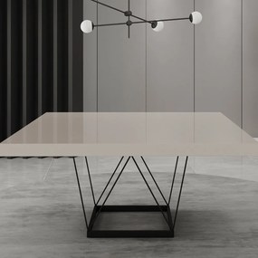 Mesa de Jantar Prisma Quadrada Tampo em Vidro Base em Metal Design Contemporâneo