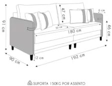 Sofá 3 Lugares Living 192cm Zoe Z08 Veludo Bege/Preto - Mpozenato