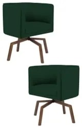 Kit 2 Poltronas Decorativas Base Ka Madeira Betina C-303 Veludo Verde