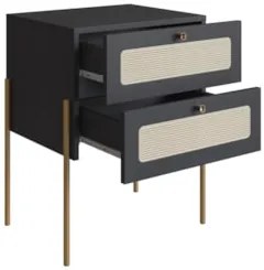 Mesa de Cabeceira Com 2 Gavetas Pé Metal Arlo A10 Nero/Dourado - Mpoze