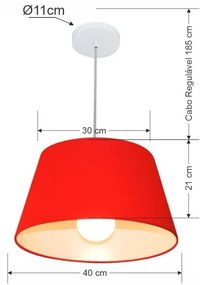 Lustre Pendente Cone Vivare Md-4039 Cúpula em Tecido 21/40x30cm - Bivolt - Vermelho - 110V/220V